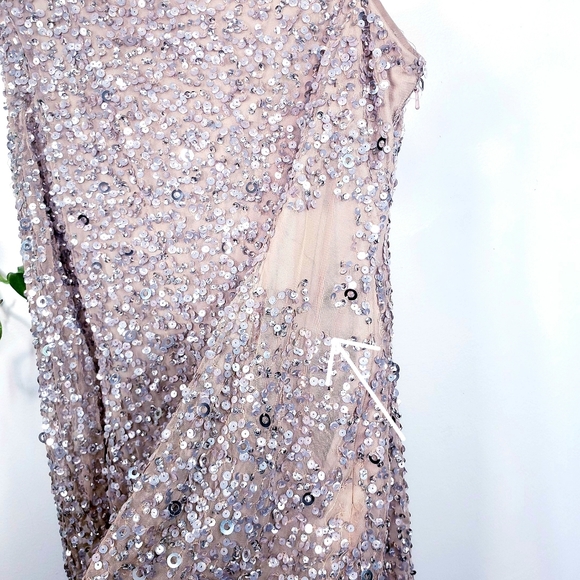NWT ADRIANNA PAPELL Nude Sequin Sheath Dress 6 S - Picture 9 of 12